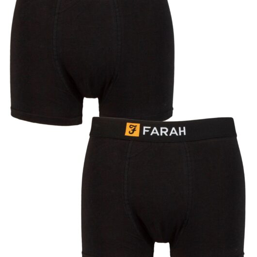 Mens 2 Pack Farah Cotton Classic Fitted Trunks Black / Black L