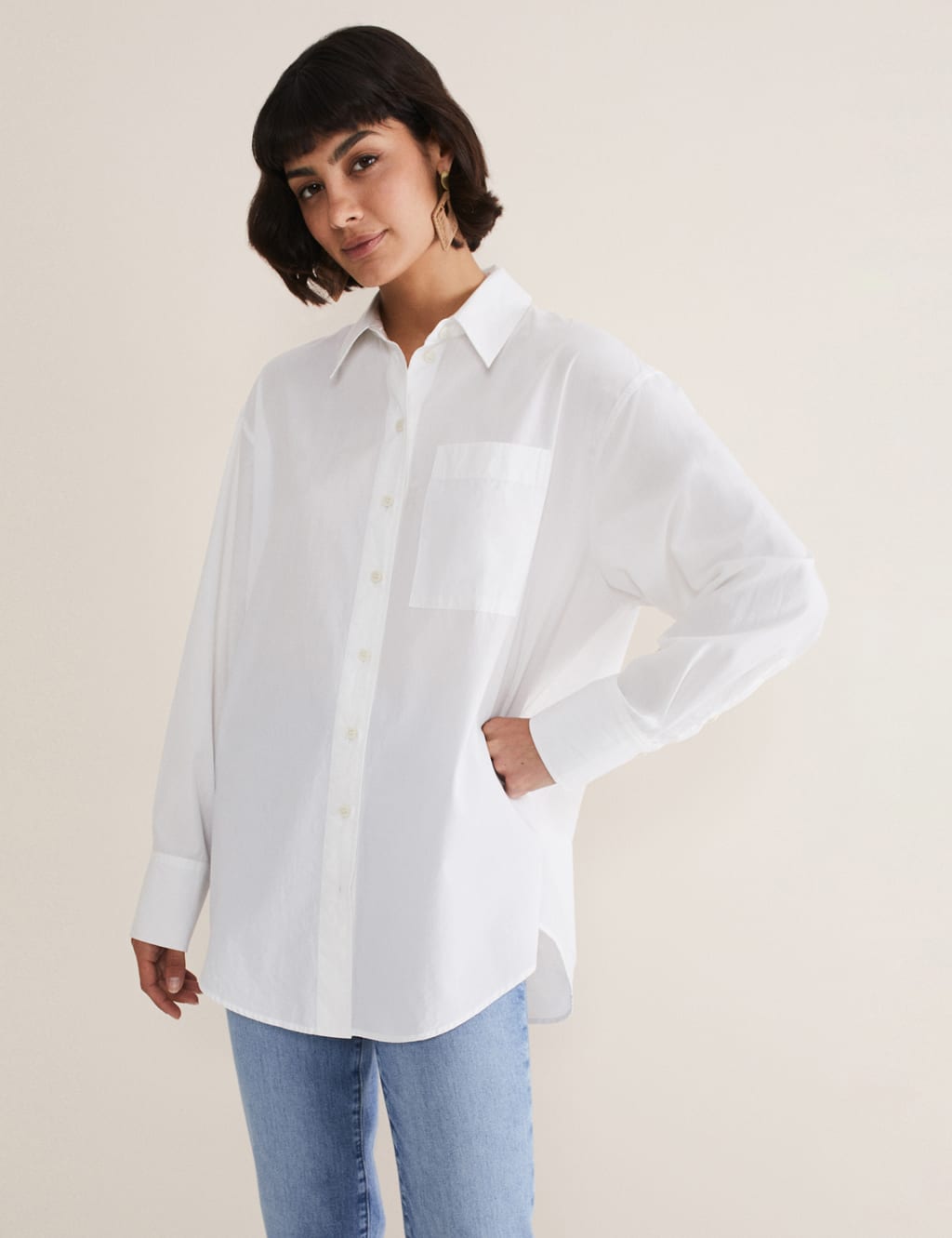 Phase Eight Pure Cotton Collared Relaxed Shirt White