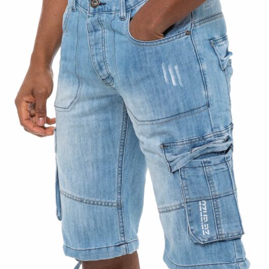 Mens Raw Combat Cargo Denim Shorts | Enzo Designer Menswear - Light Stonewash / 28W