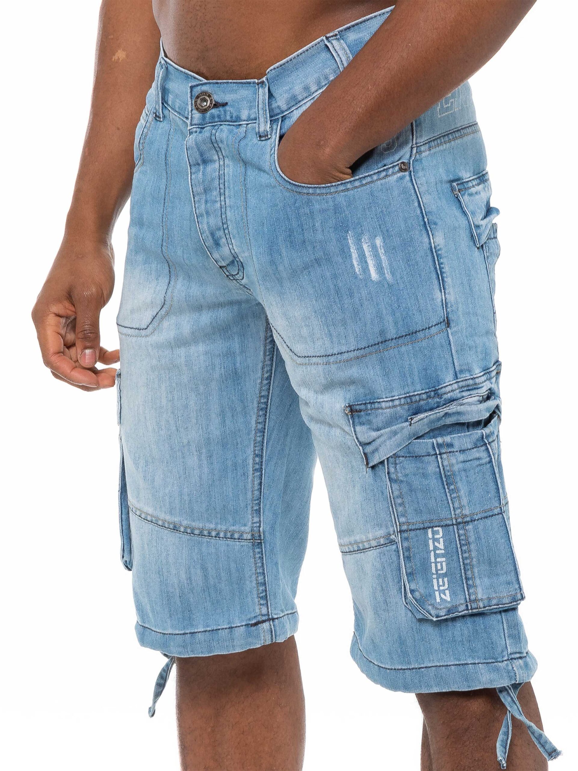 Mens Raw Combat Cargo Denim Shorts | Enzo Designer Menswear - Light Stonewash / 28W