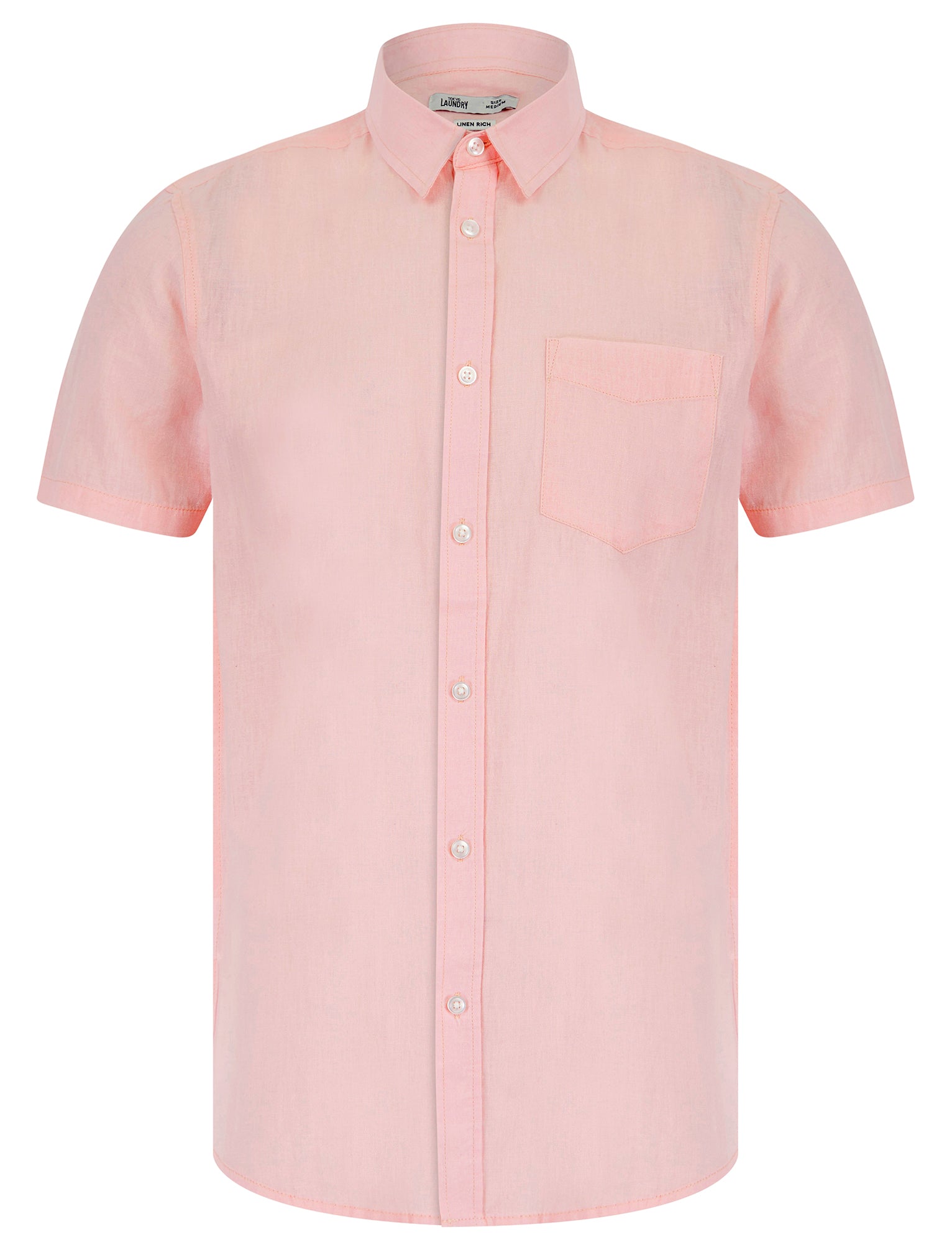 Shirts Bertrand Classic Collar Short Sleeve Cotton Linen Shirt in Pink / S - Tokyo Laundry