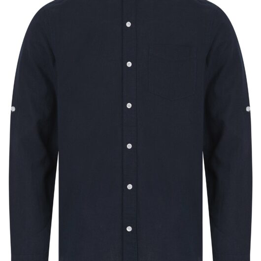 Shirts Gosier Grandad Collar Long Sleeve Cotton Linen Shirt in Sky Captain Navy / S - Tokyo Laundry